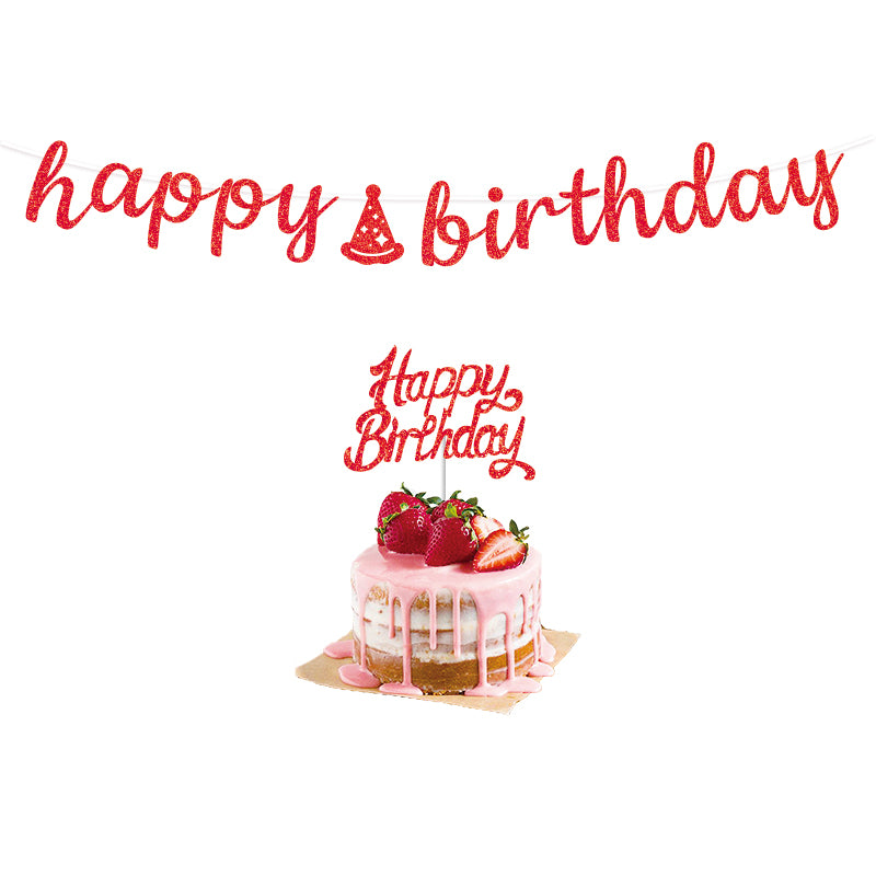Premium Glitter Happy Birthday Banner & Cake Topper Set – Sparkly Cursive Letter Garland Party Decorations