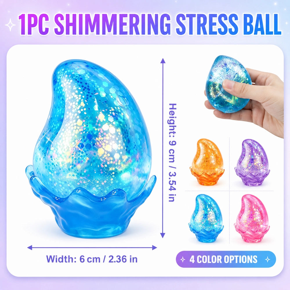 Glitter Water Drop Squishy Stress Ball with Detachable Base, Soft Sensory Squeeze Toy Gifts for Kids, Teens & Adults