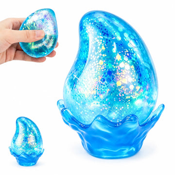 Glitter Water Drop Squishy Stress Ball with Detachable Base, Soft Sensory Squeeze Toy Gifts for Kids, Teens & Adults