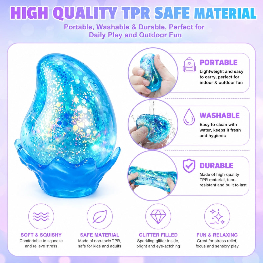 Glitter Water Drop Squishy Stress Ball with Detachable Base, Soft Sensory Squeeze Toy Gifts for Kids, Teens & Adults