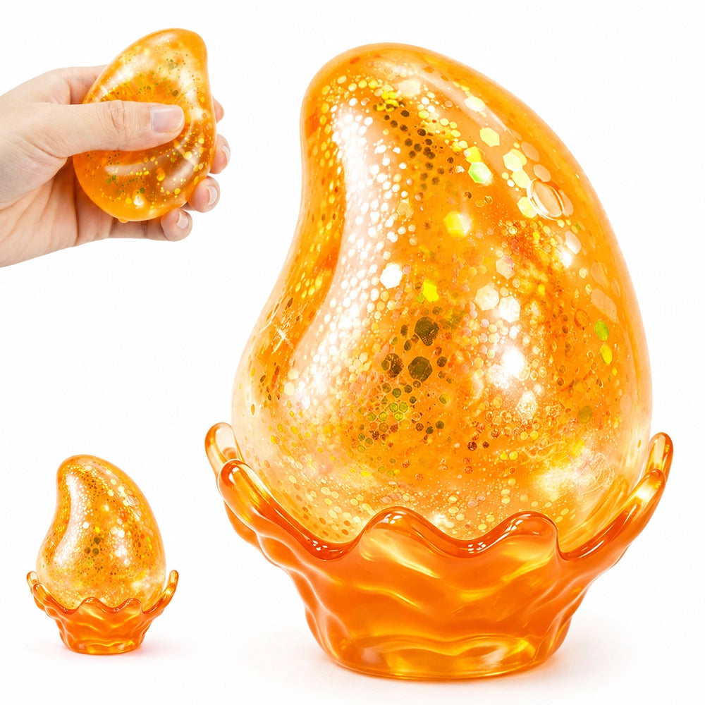 Glitter Water Drop Squishy Stress Ball with Detachable Base, Soft Sensory Squeeze Toy Gifts for Kids, Teens & Adults