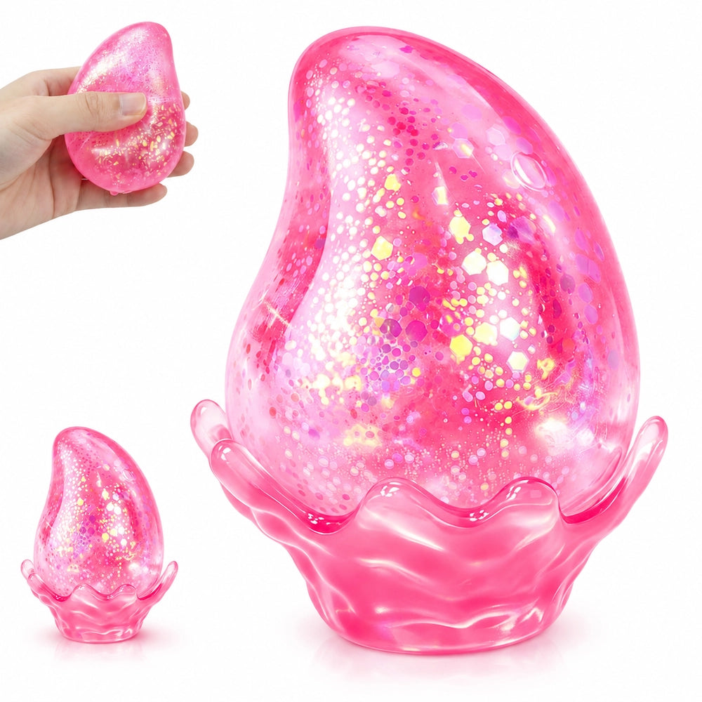 Glitter Water Drop Squishy Stress Ball with Detachable Base, Soft Sensory Squeeze Toy Gifts for Kids, Teens & Adults