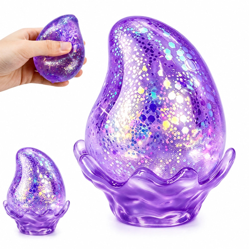 Glitter Water Drop Squishy Stress Ball with Detachable Base, Soft Sensory Squeeze Toy Gifts for Kids, Teens & Adults