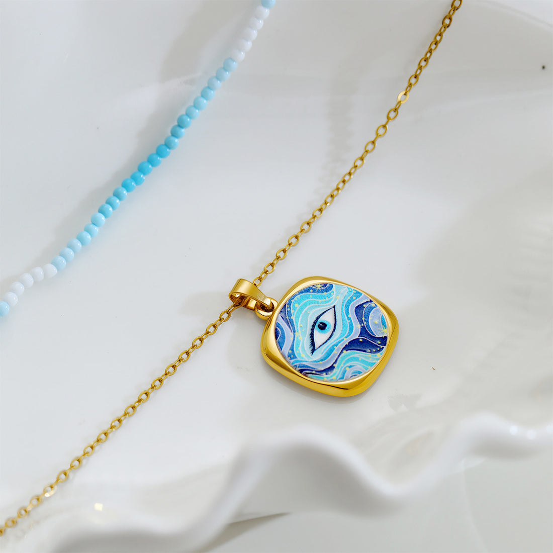 Personalized Enamel Ripples And An Evil Eye Pendant Necklace Gift