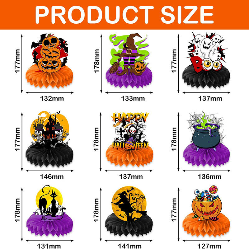 9PCS Halloween Honeycomb Centerpieces – Pumpkin, Ghost & Witch Table Party Decorations