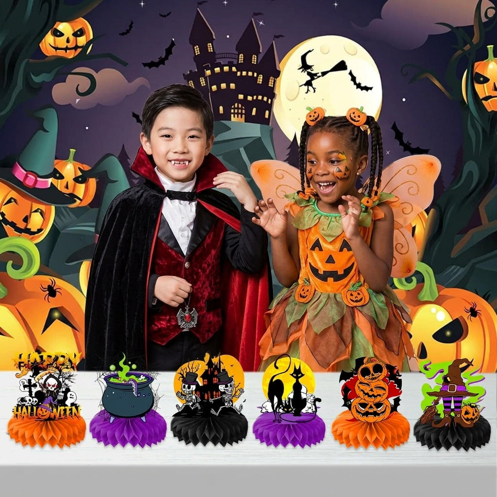 9PCS Halloween Honeycomb Centerpieces – Pumpkin, Ghost & Witch Table Party Decorations