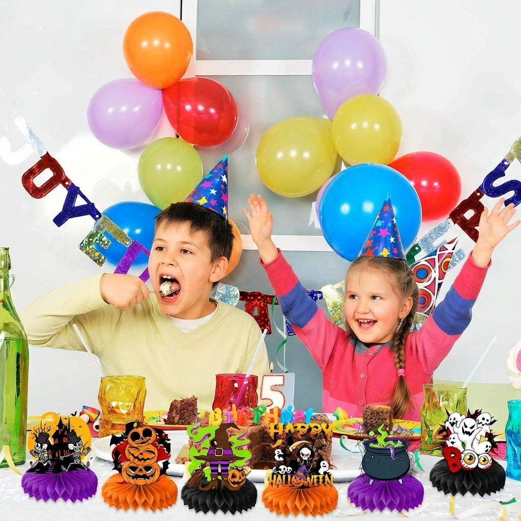 9PCS Halloween Honeycomb Centerpieces – Pumpkin, Ghost & Witch Table Party Decorations