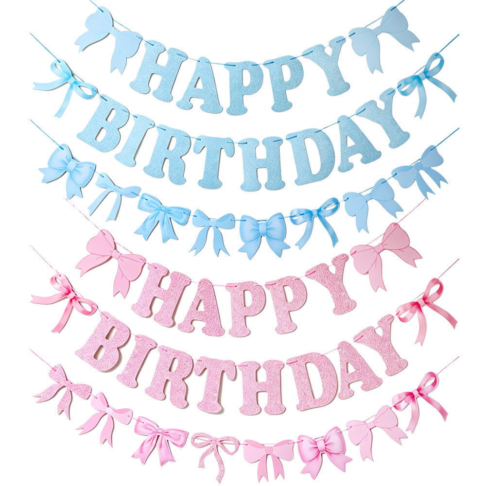 Happy Birthday Letter Birthday Banner with Bows for Boys, Girls