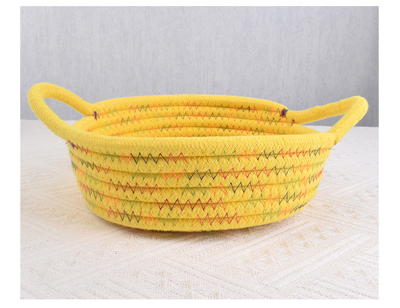 Home Cotton Rope Storage Basket, Small Basket, Cotton Thread Woven Fabric Desktop Storage Basket, Snack Storage and Organization Basket, Miscellaneous Item Basket