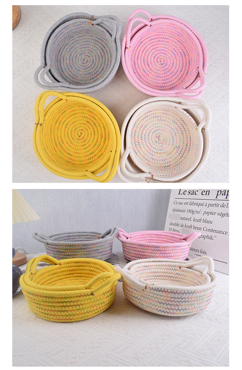 Home Cotton Rope Storage Basket, Small Basket, Cotton Thread Woven Fabric Desktop Storage Basket, Snack Storage and Organization Basket, Miscellaneous Item Basket
