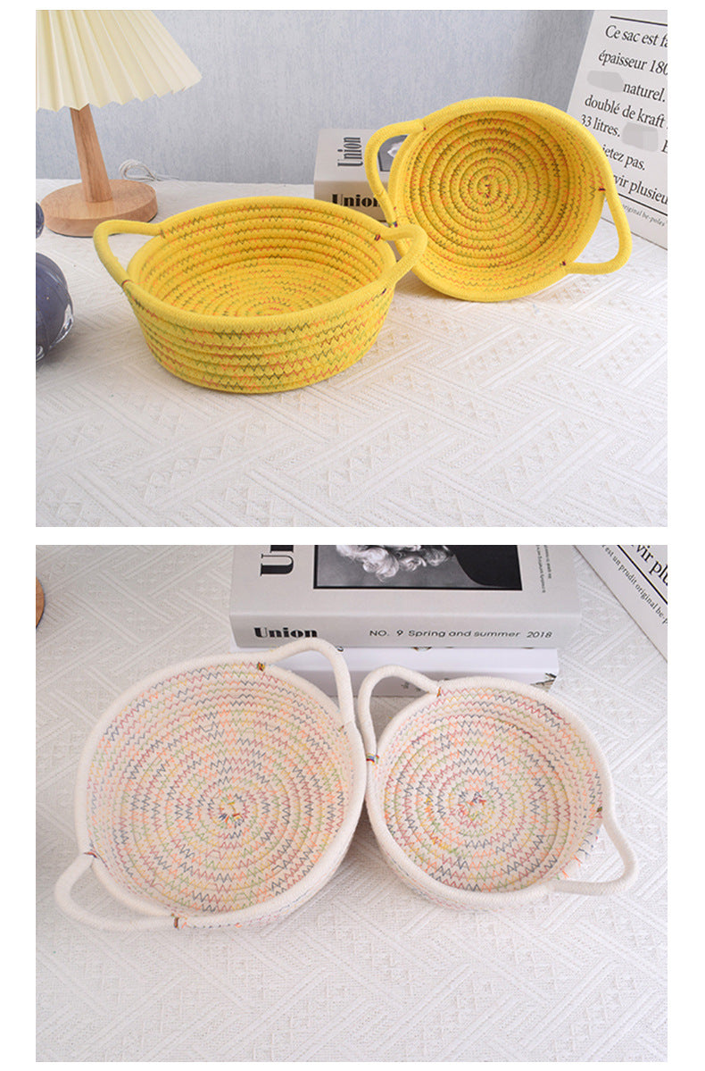 Home Cotton Rope Storage Basket, Small Basket, Cotton Thread Woven Fabric Desktop Storage Basket, Snack Storage and Organization Basket, Miscellaneous Item Basket