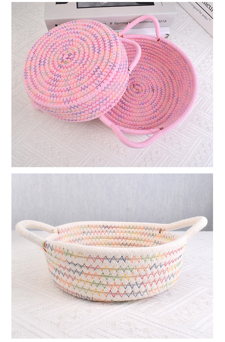 Home Cotton Rope Storage Basket, Small Basket, Cotton Thread Woven Fabric Desktop Storage Basket, Snack Storage and Organization Basket, Miscellaneous Item Basket