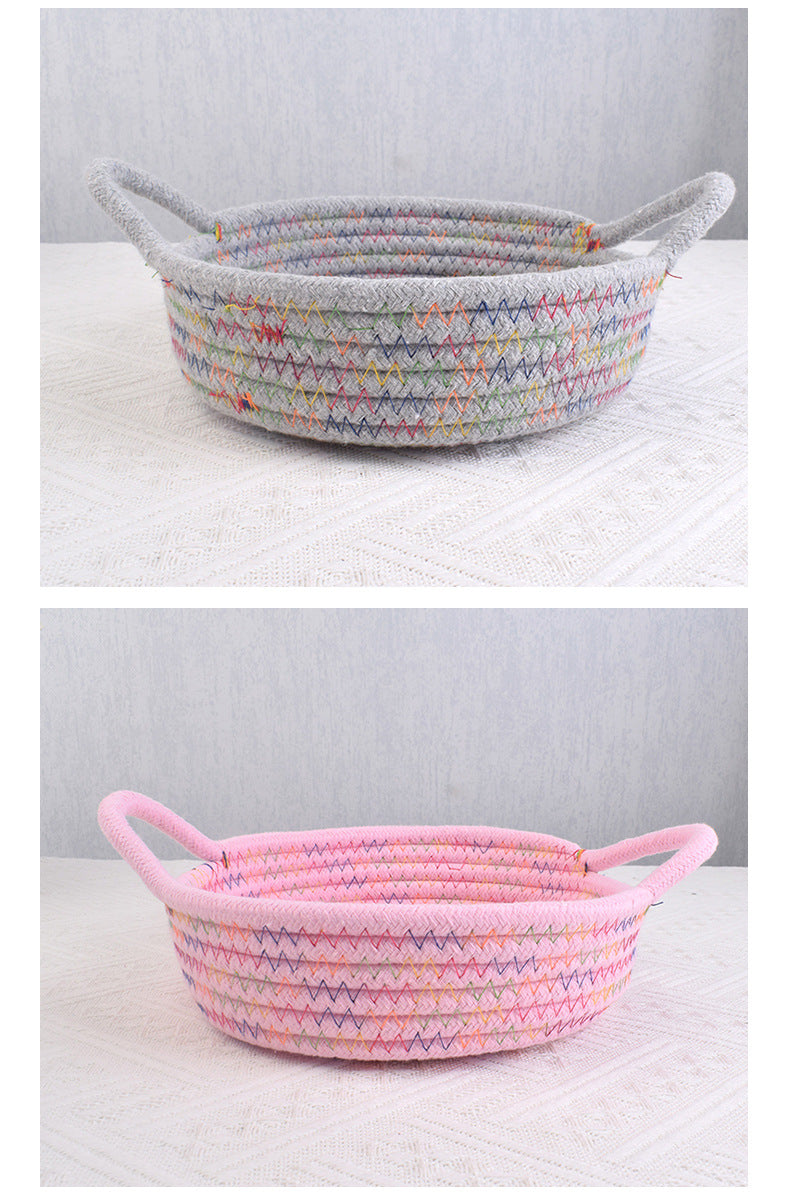 Home Cotton Rope Storage Basket, Small Basket, Cotton Thread Woven Fabric Desktop Storage Basket, Snack Storage and Organization Basket, Miscellaneous Item Basket