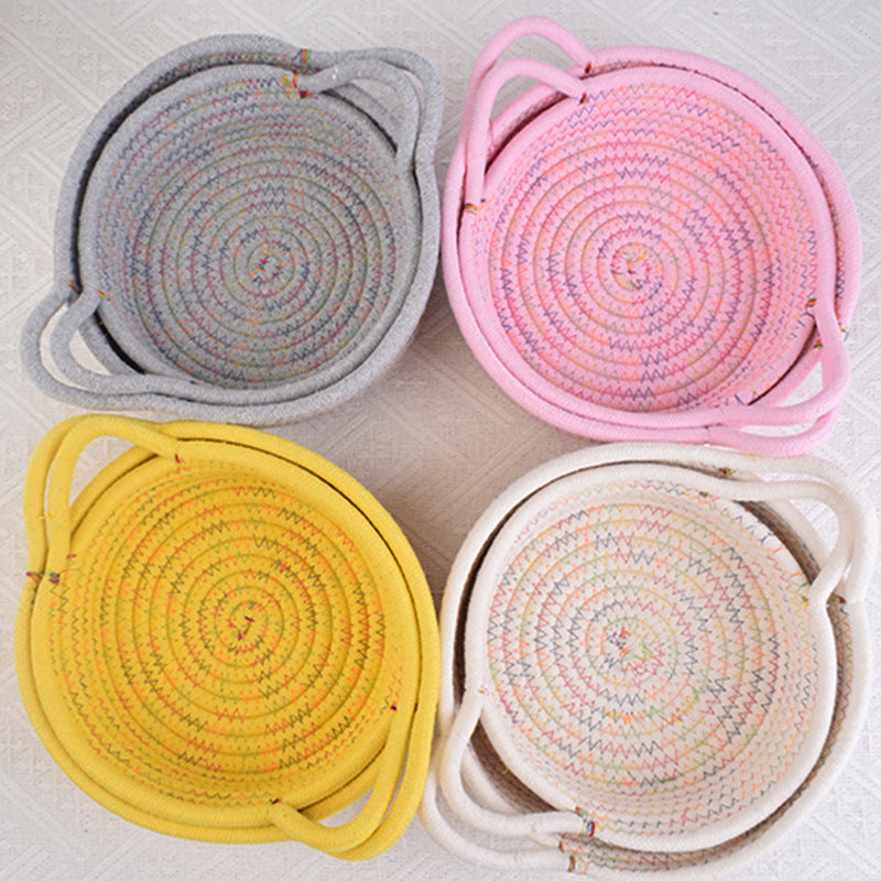 Home Cotton Rope Storage Basket, Small Basket, Cotton Thread Woven Fabric Desktop Storage Basket, Snack Storage and Organization Basket, Miscellaneous Item Basket