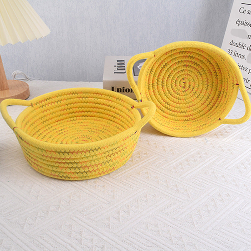 Home Cotton Rope Storage Basket, Small Basket, Cotton Thread Woven Fabric Desktop Storage Basket, Snack Storage and Organization Basket, Miscellaneous Item Basket