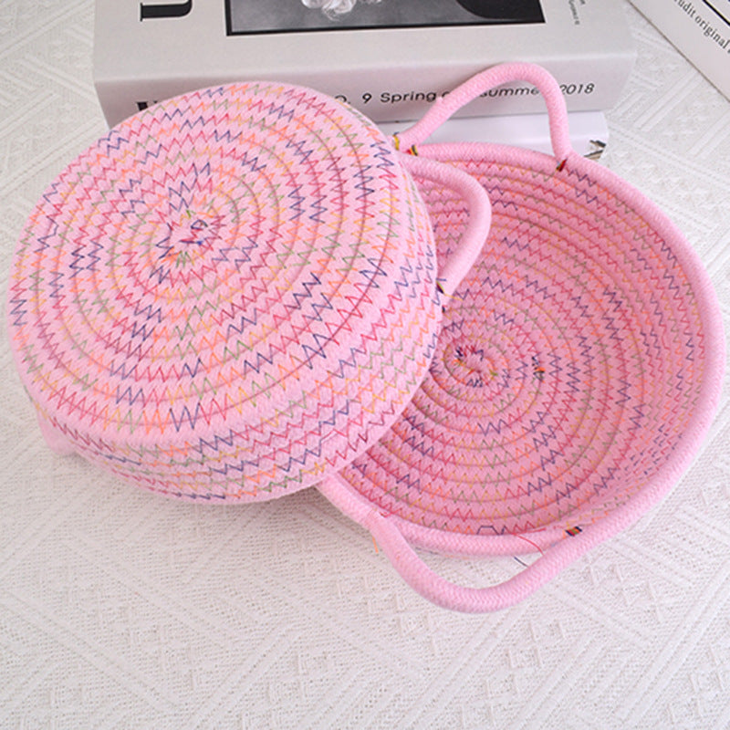 Home Cotton Rope Storage Basket, Small Basket, Cotton Thread Woven Fabric Desktop Storage Basket, Snack Storage and Organization Basket, Miscellaneous Item Basket