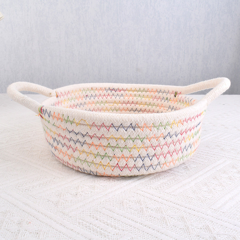 Home Cotton Rope Storage Basket, Small Basket, Cotton Thread Woven Fabric Desktop Storage Basket, Snack Storage and Organization Basket, Miscellaneous Item Basket