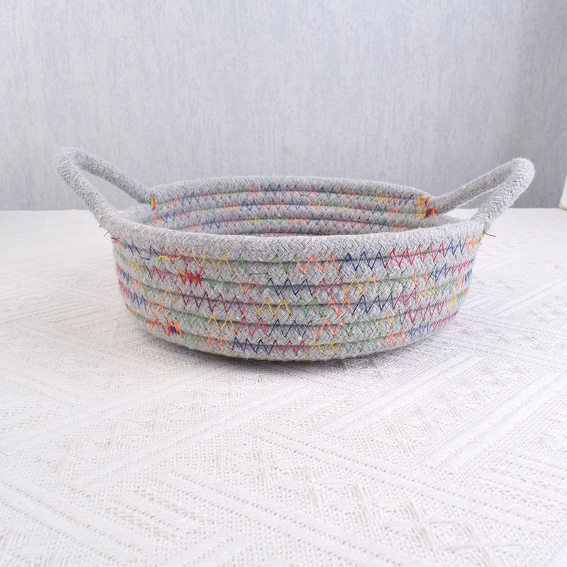 Home Cotton Rope Storage Basket, Small Basket, Cotton Thread Woven Fabric Desktop Storage Basket, Snack Storage and Organization Basket, Miscellaneous Item Basket