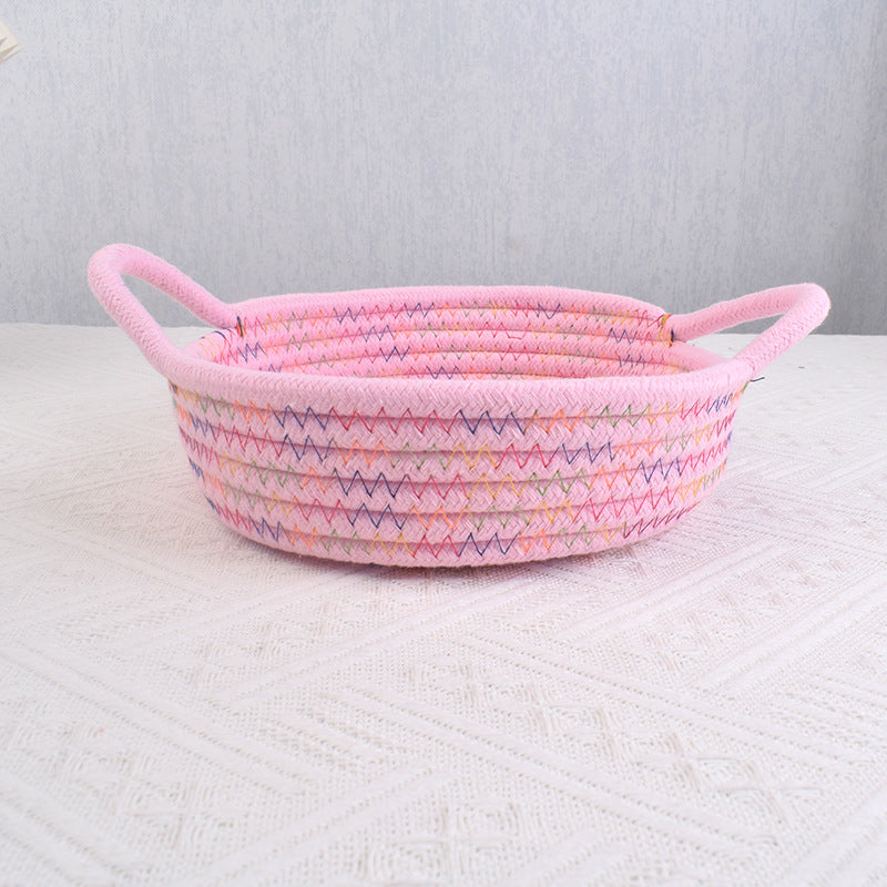 Home Cotton Rope Storage Basket, Small Basket, Cotton Thread Woven Fabric Desktop Storage Basket, Snack Storage and Organization Basket, Miscellaneous Item Basket