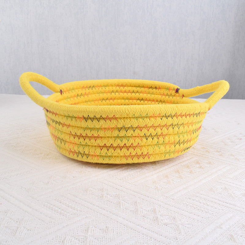 Home Cotton Rope Storage Basket, Small Basket, Cotton Thread Woven Fabric Desktop Storage Basket, Snack Storage and Organization Basket, Miscellaneous Item Basket