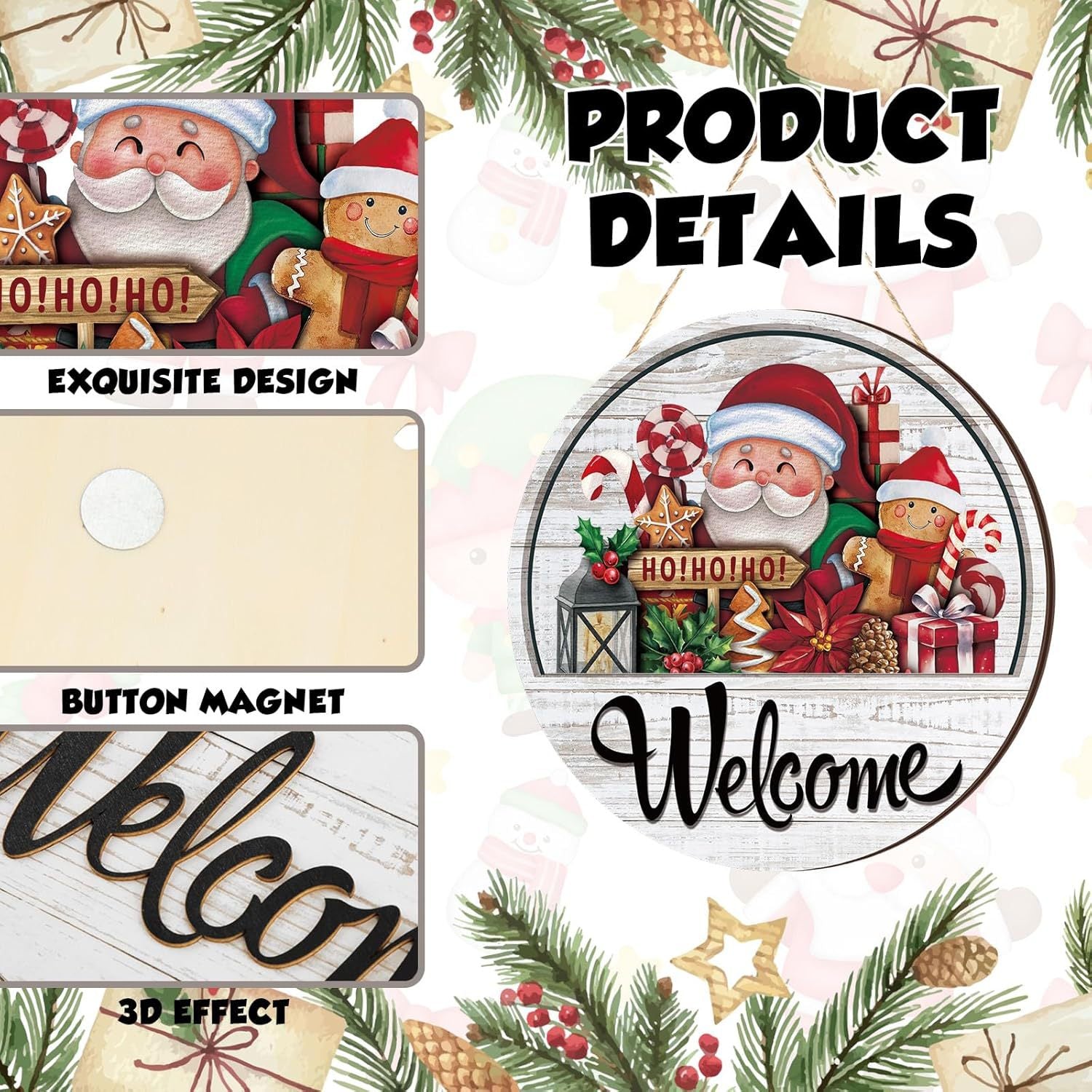 17-Piece Magnetic Wood Welcome Sign Set, Interchangeable Icons Round Hanging Sign Gift