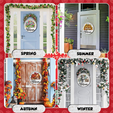 17-Piece Magnetic Wood Welcome Sign Set, Interchangeable Icons Round Hanging Sign Gift