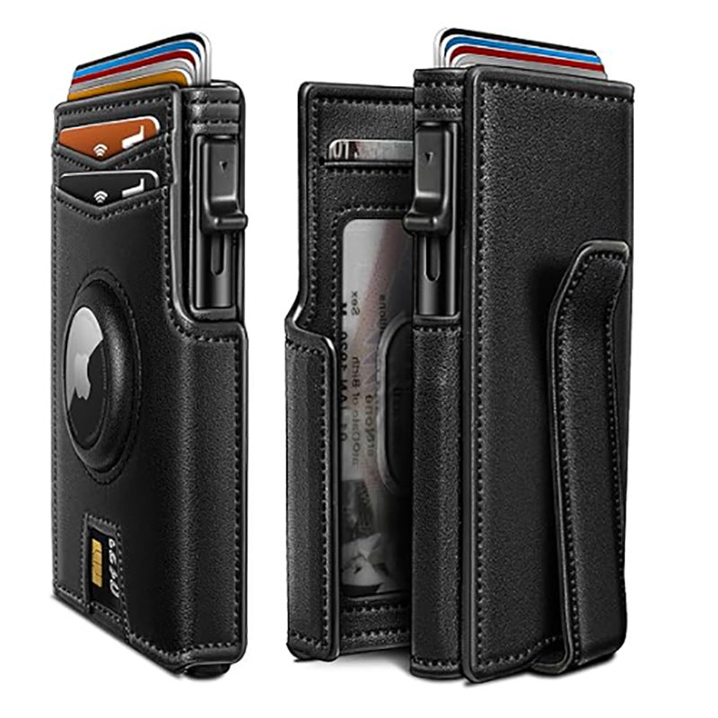 Leather Airtag Wallet for Men with Money Clip 10 Cards Metal Case Smart Slim Pop Up Credit Card Holder Flip with Magnetic Closure RFID Blocking Wallet, Gifts for Men