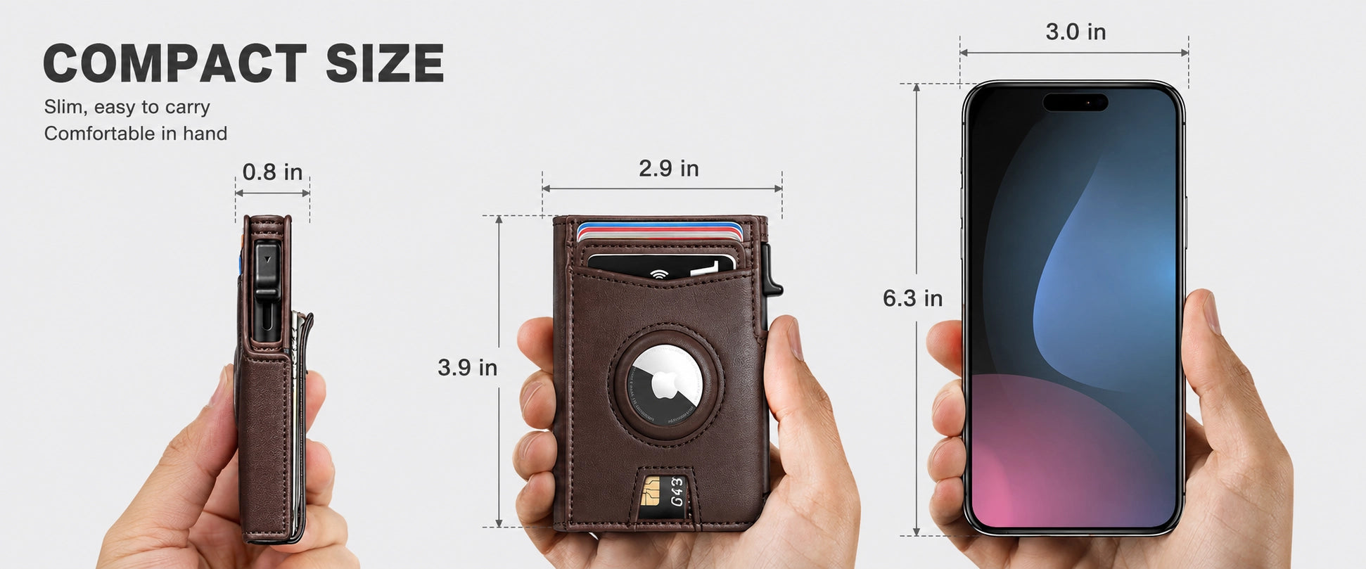 Leather Airtag Wallet for Men with Money Clip 10 Cards Metal Case Smart Slim Pop Up Credit Card Holder Flip with Magnetic Closure RFID Blocking Wallet, Gifts for Men
