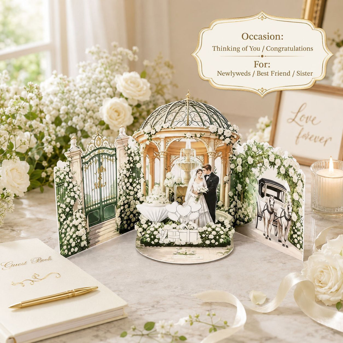 Luxurious 3D Pop-Up Wedding Gazebo Greeting Card
