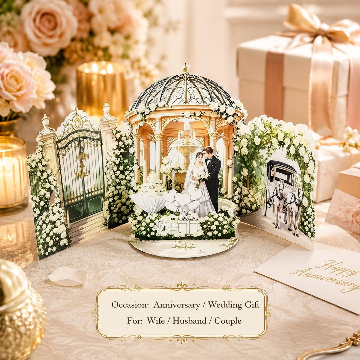 Luxurious 3D Pop-Up Wedding Gazebo Greeting Card