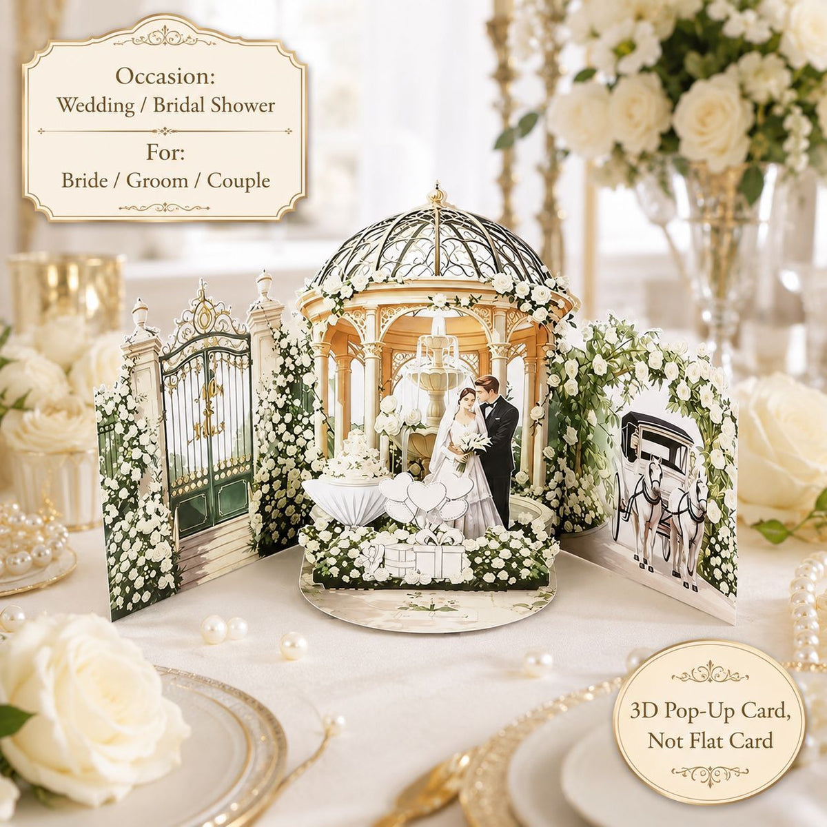 Luxurious 3D Pop-Up Wedding Gazebo Greeting Card