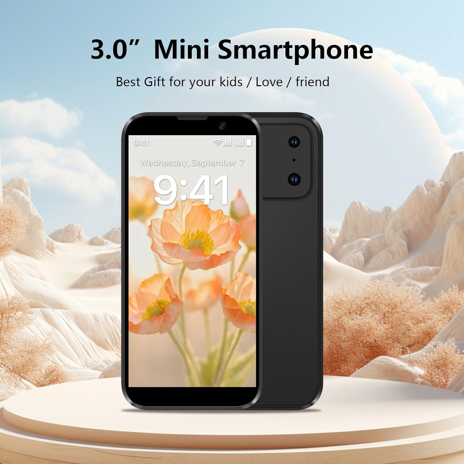 Mini Smartphone 3.0" HD Touchscreen - 3G Unlocked Android Compact Mobile Phone Gifts for Kids & Students | Smallest Cell Phone for Travel Backup & Digital Detox | WiFi, GPS, Face ID, Dual SIM