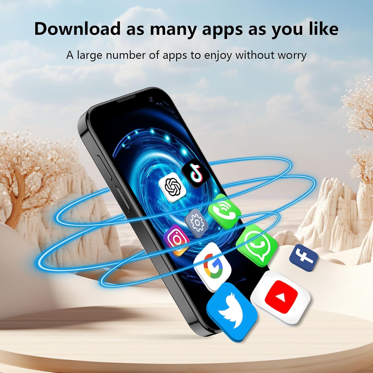 Mini Smartphone 3.0" HD Touchscreen - 3G Unlocked Android Compact Mobile Phone Gifts for Kids & Students | Smallest Cell Phone for Travel Backup & Digital Detox | WiFi, GPS, Face ID, Dual SIM