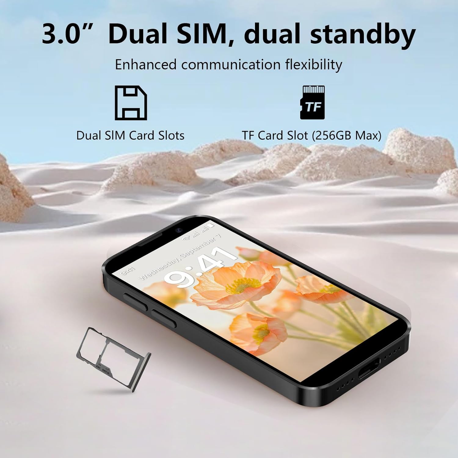 Mini Smartphone 3.0" HD Touchscreen - 3G Unlocked Android Compact Mobile Phone Gifts for Kids & Students | Smallest Cell Phone for Travel Backup & Digital Detox | WiFi, GPS, Face ID, Dual SIM
