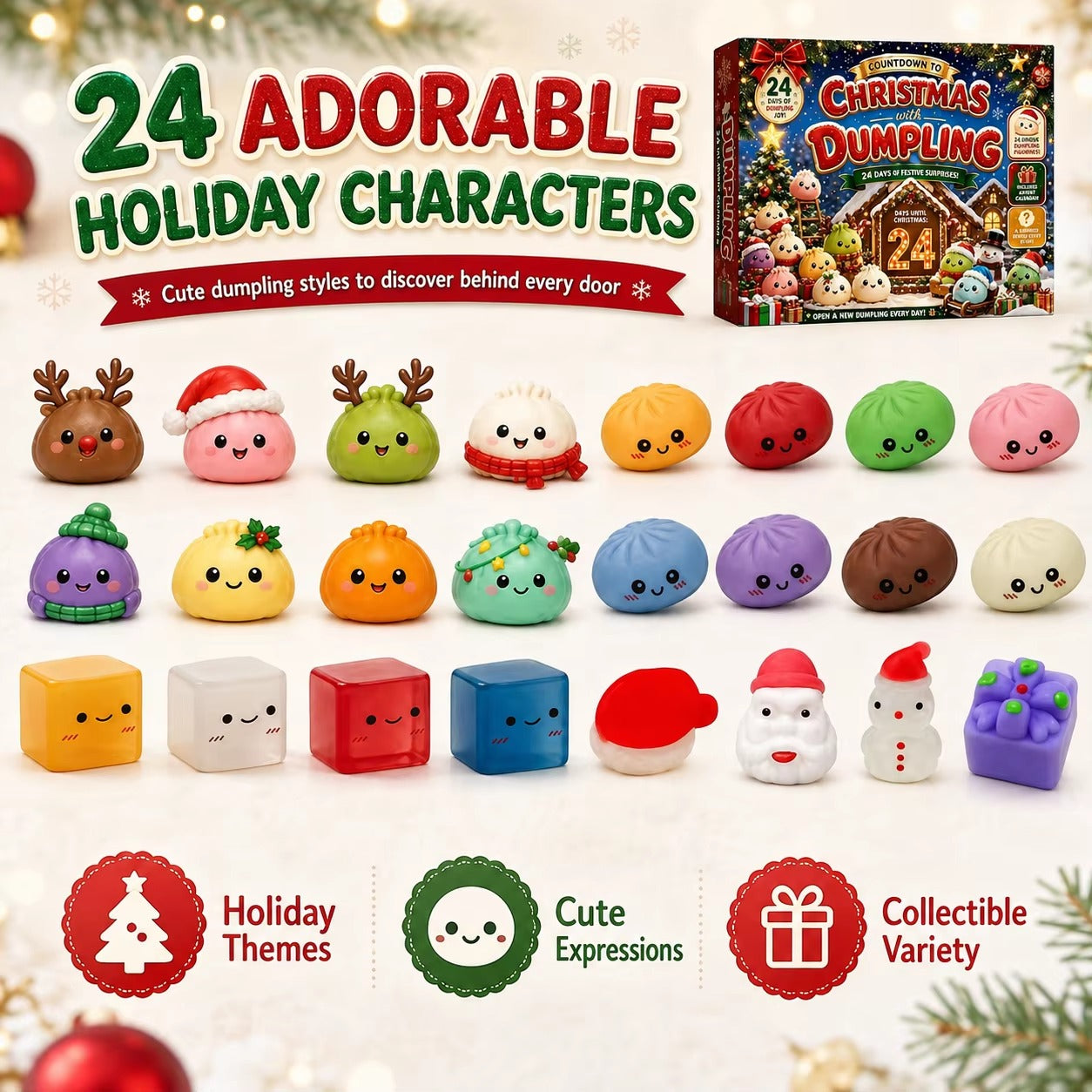 Mystery Dumpling Advent Calendar 2026 | 24-Day Christmas Squishy Blind Box | Fidget Stress Relief Gift Set