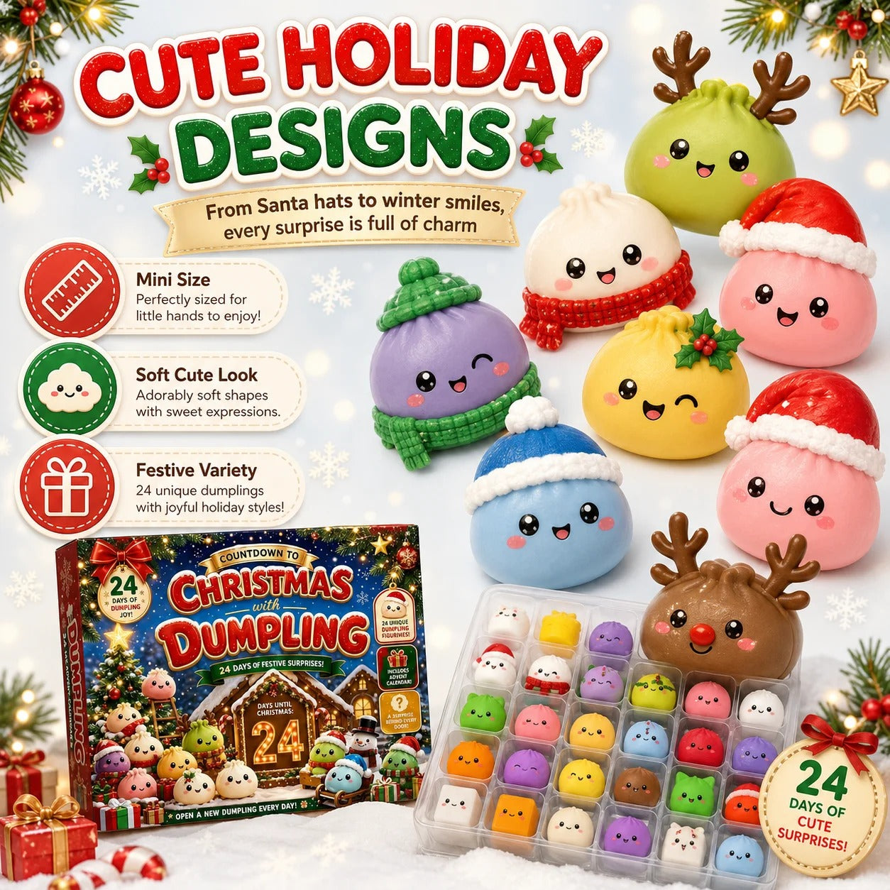 Mystery Dumpling Advent Calendar 2026 | 24-Day Christmas Squishy Blind Box | Fidget Stress Relief Gift Set
