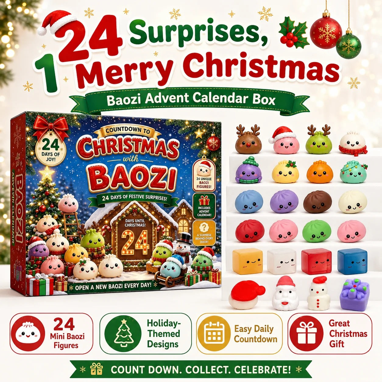 Mystery Dumpling Advent Calendar 2026 | 24-Day Christmas Squishy Blind Box | Fidget Stress Relief Gift Set
