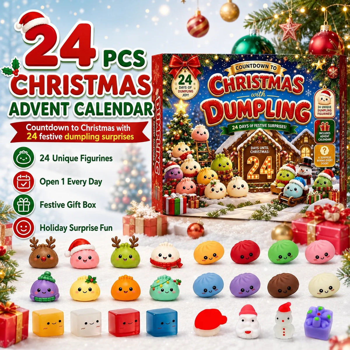 Mystery Dumpling Advent Calendar 2026 | 24-Day Christmas Squishy Blind Box | Fidget Stress Relief Gift Set