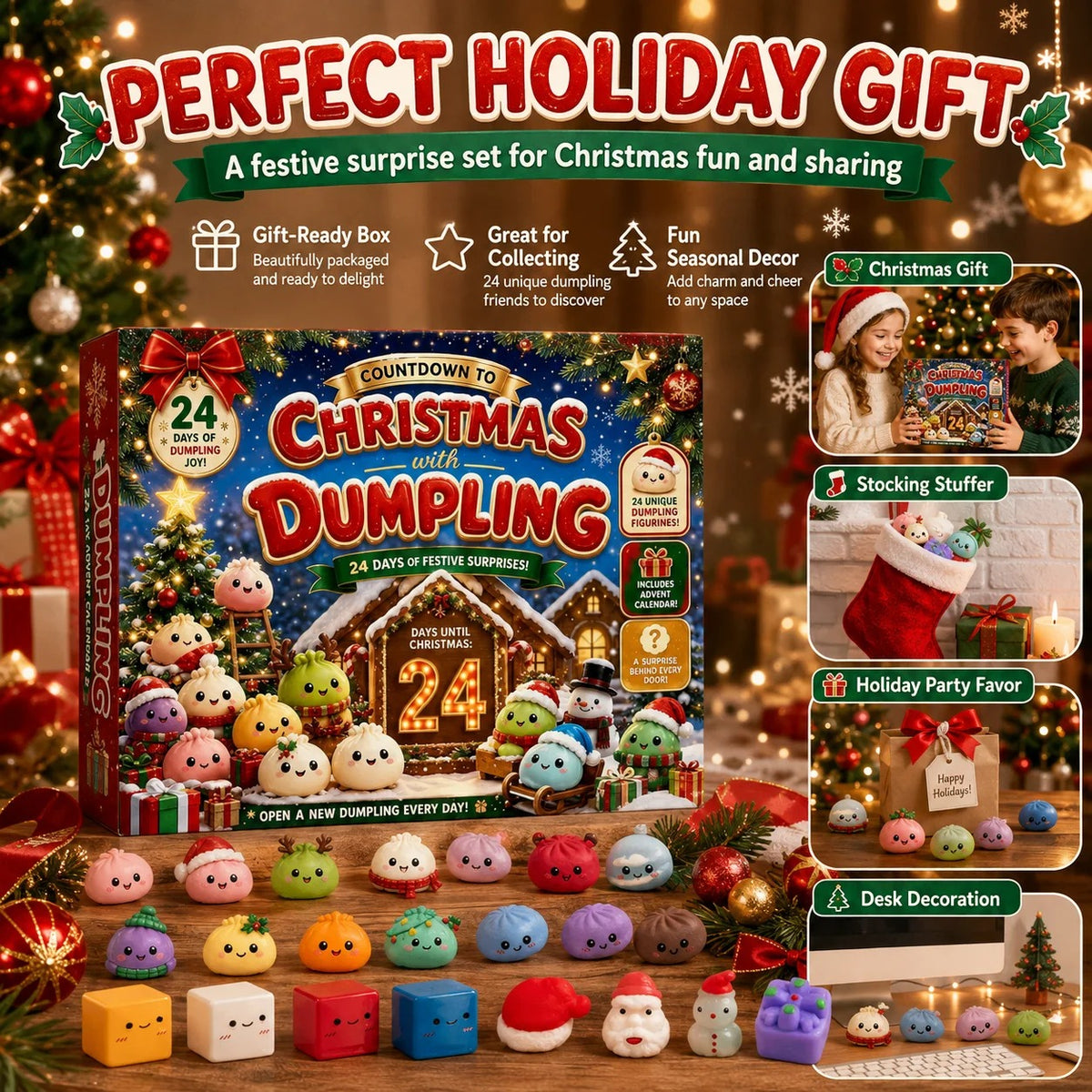 Mystery Dumpling Advent Calendar 2026 | 24-Day Christmas Squishy Blind Box | Fidget Stress Relief Gift Set