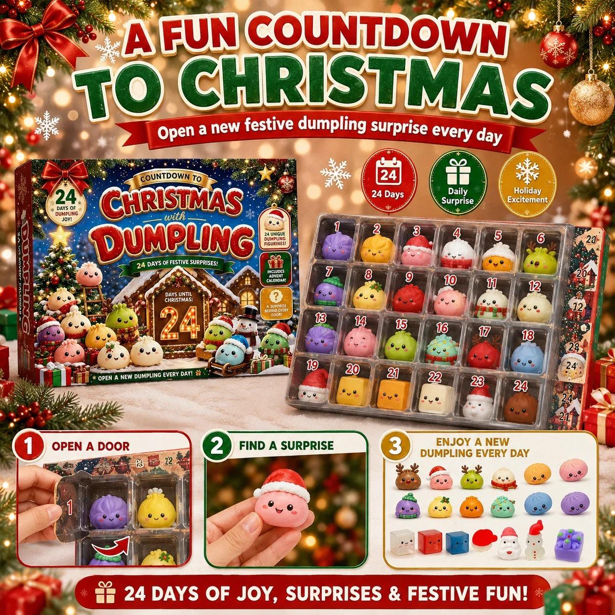 Mystery Dumpling Advent Calendar 2026 | 24-Day Christmas Squishy Blind Box | Fidget Stress Relief Gift Set