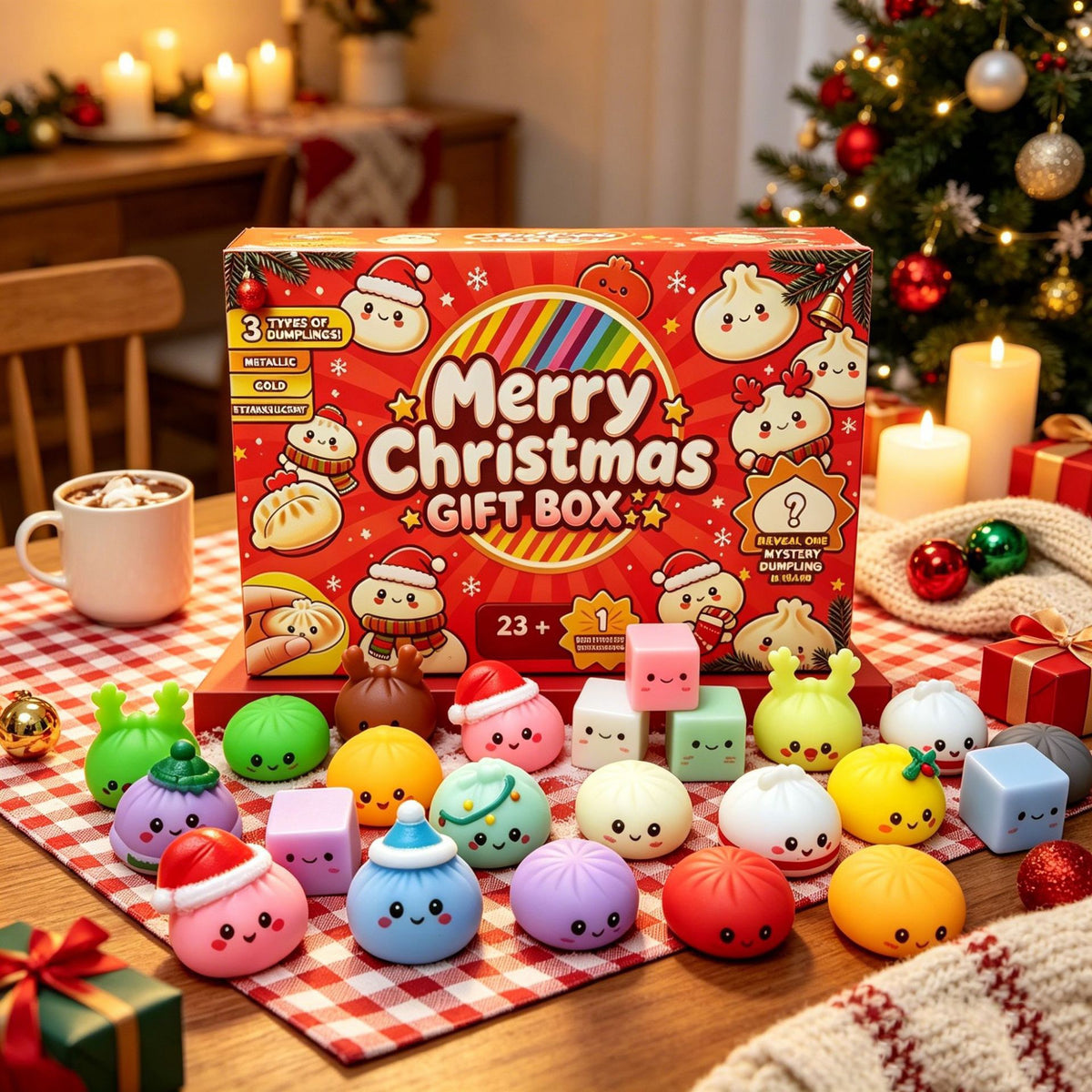 Mystery Dumpling Advent Calendar 2026 | Merry Christmas Squishy Fidget Stress Relief Gift Box