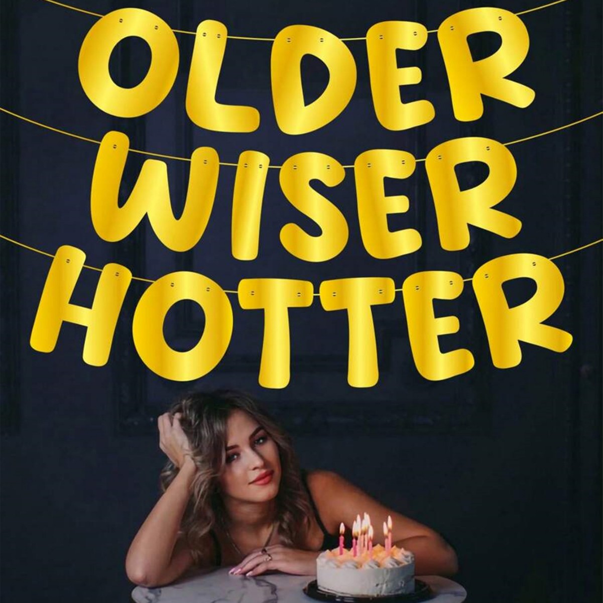 Older Wiser Hotter Pre-Strung Glitter Happy Birthday Banner Birthday Sign NO DIY