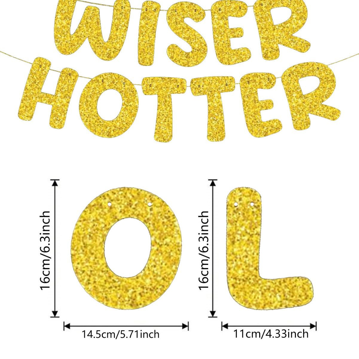 Older Wiser Hotter Pre-Strung Glitter Happy Birthday Banner Birthday Sign NO DIY