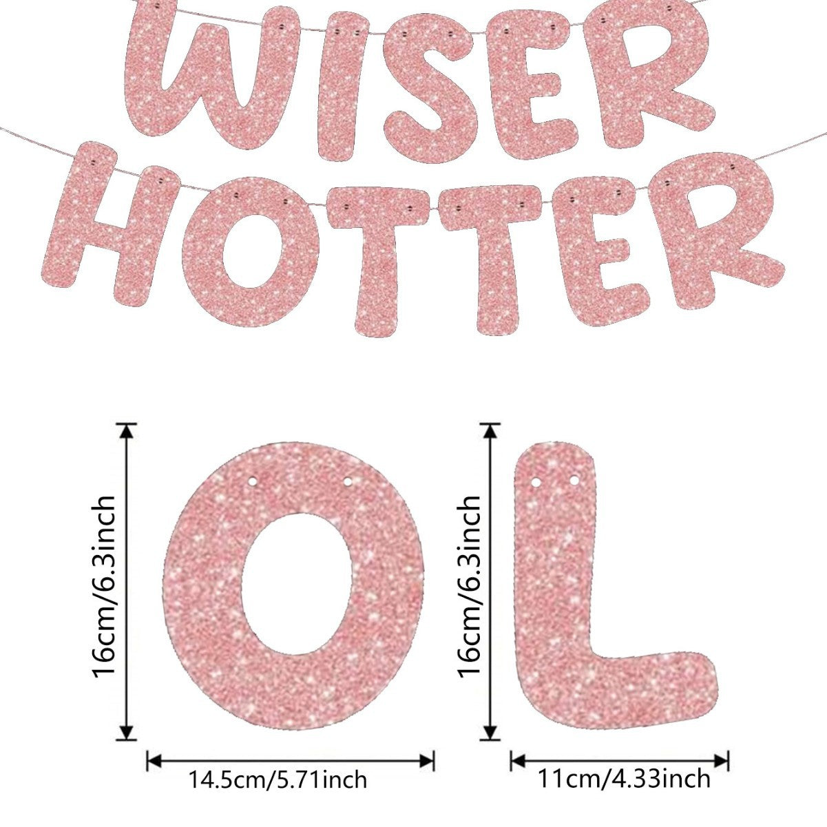 Older Wiser Hotter Pre-Strung Glitter Happy Birthday Banner Birthday Sign NO DIY