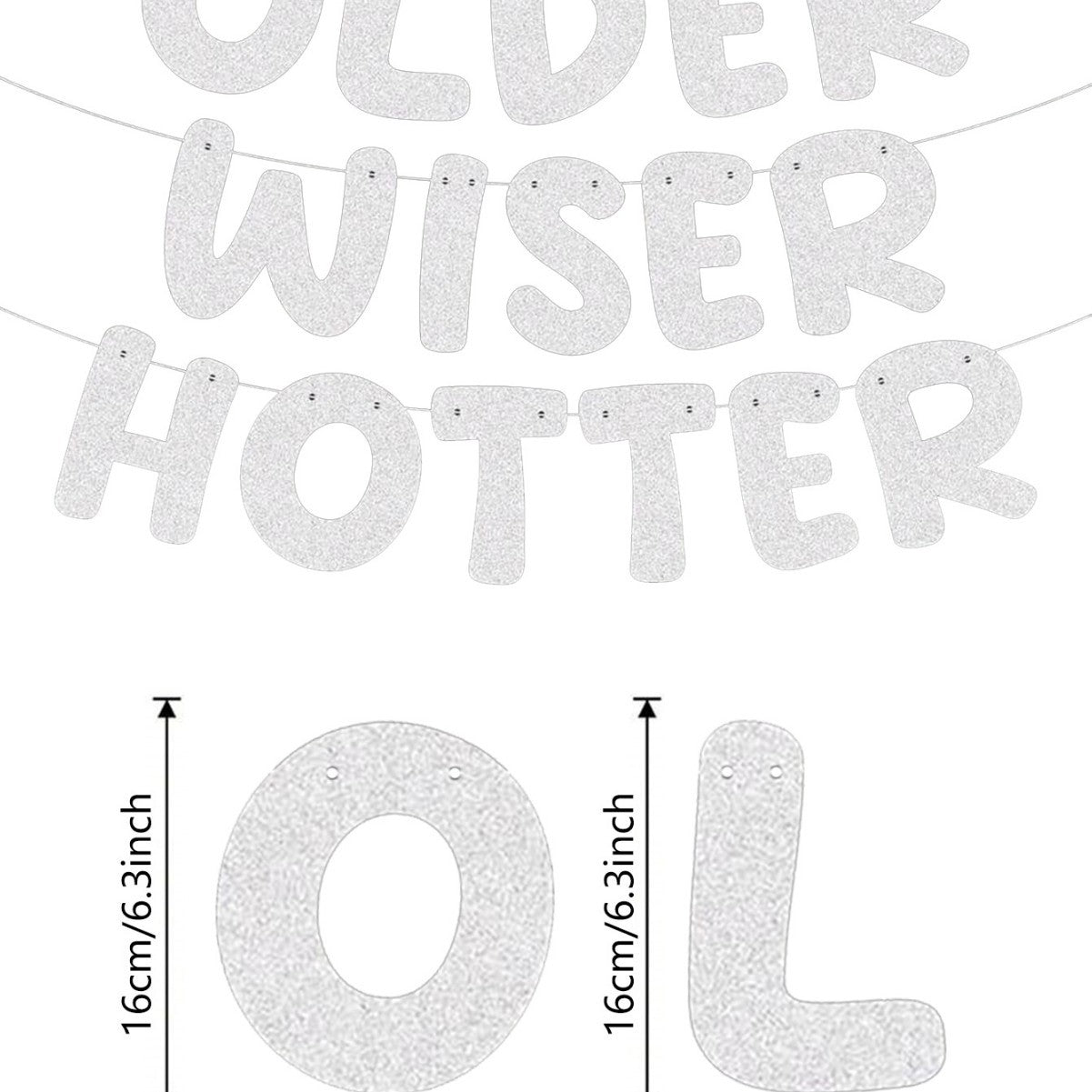 Older Wiser Hotter Pre-Strung Glitter Happy Birthday Banner Birthday Sign NO DIY