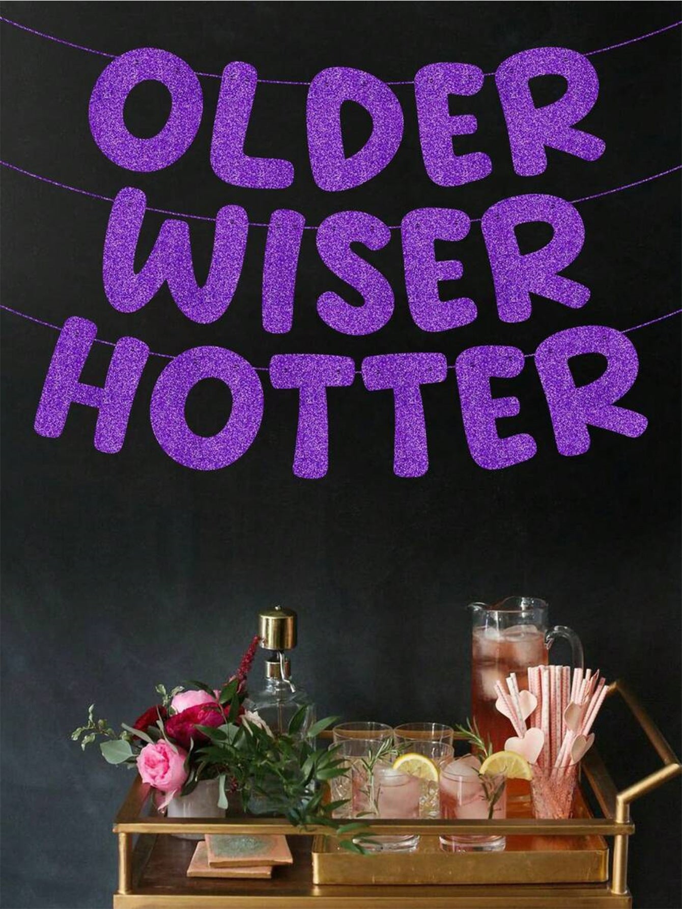 Older Wiser Hotter Pre-Strung Glitter Happy Birthday Banner Birthday Sign NO DIY
