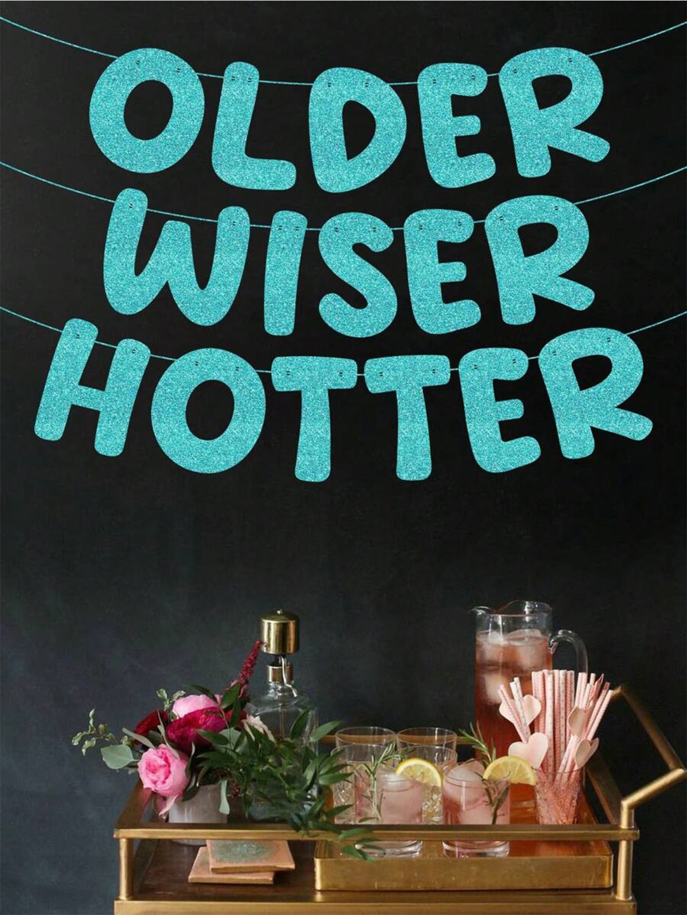 Older Wiser Hotter Pre-Strung Glitter Happy Birthday Banner Birthday Sign NO DIY