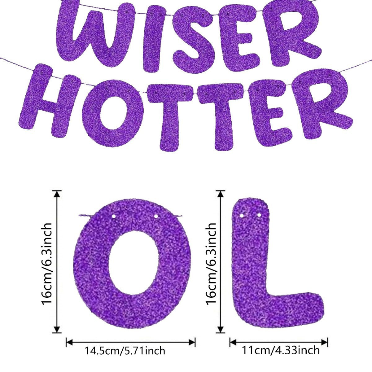 Older Wiser Hotter Pre-Strung Glitter Happy Birthday Banner Birthday Sign NO DIY