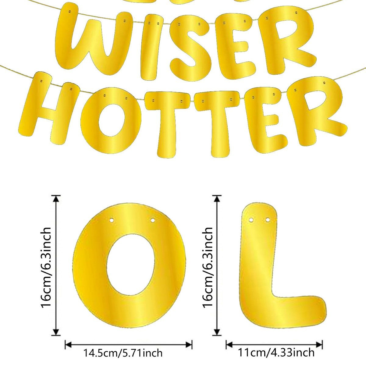 Older Wiser Hotter Pre-Strung Glitter Happy Birthday Banner Birthday Sign NO DIY