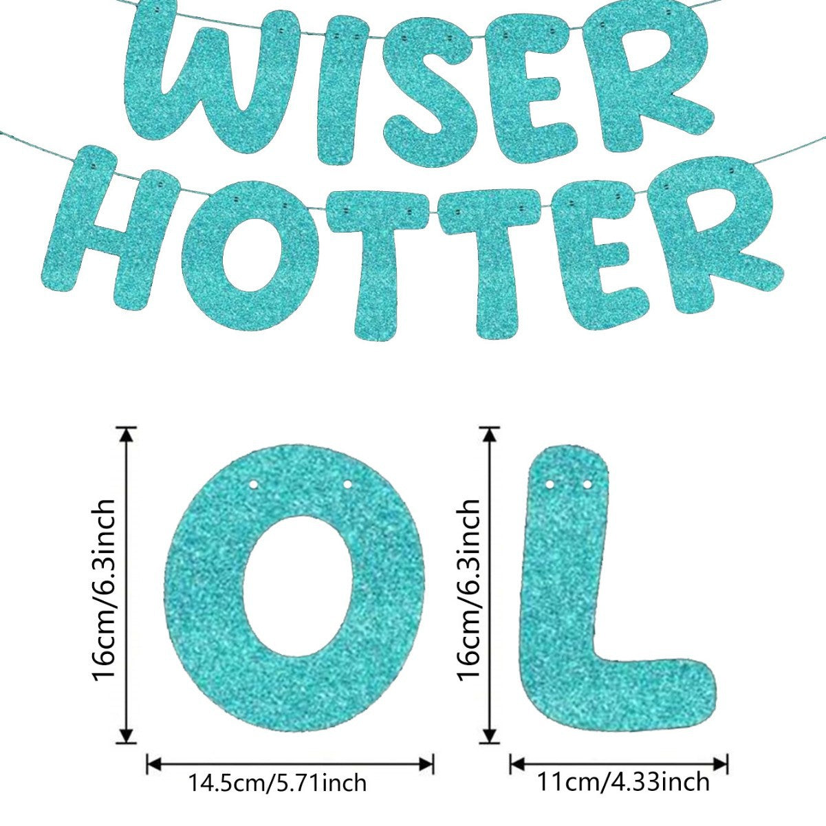 Older Wiser Hotter Pre-Strung Glitter Happy Birthday Banner Birthday Sign NO DIY